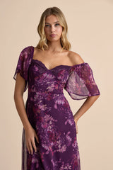 Valla Light Blue Floral Flutter Sleeve Midi Dress