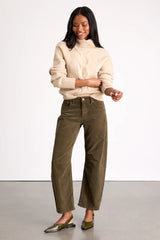 Darian Dark Olive Corduroy Low-Rise Barrel Pants