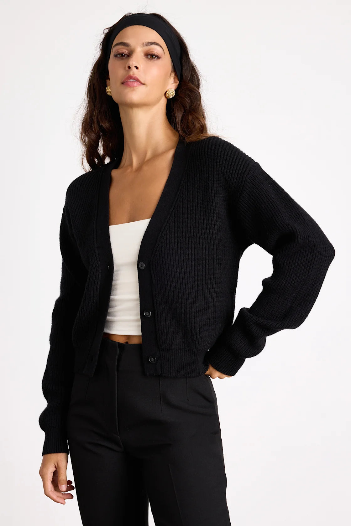 Toasty Babe Black Knit Button-Up Cropped Cardigan