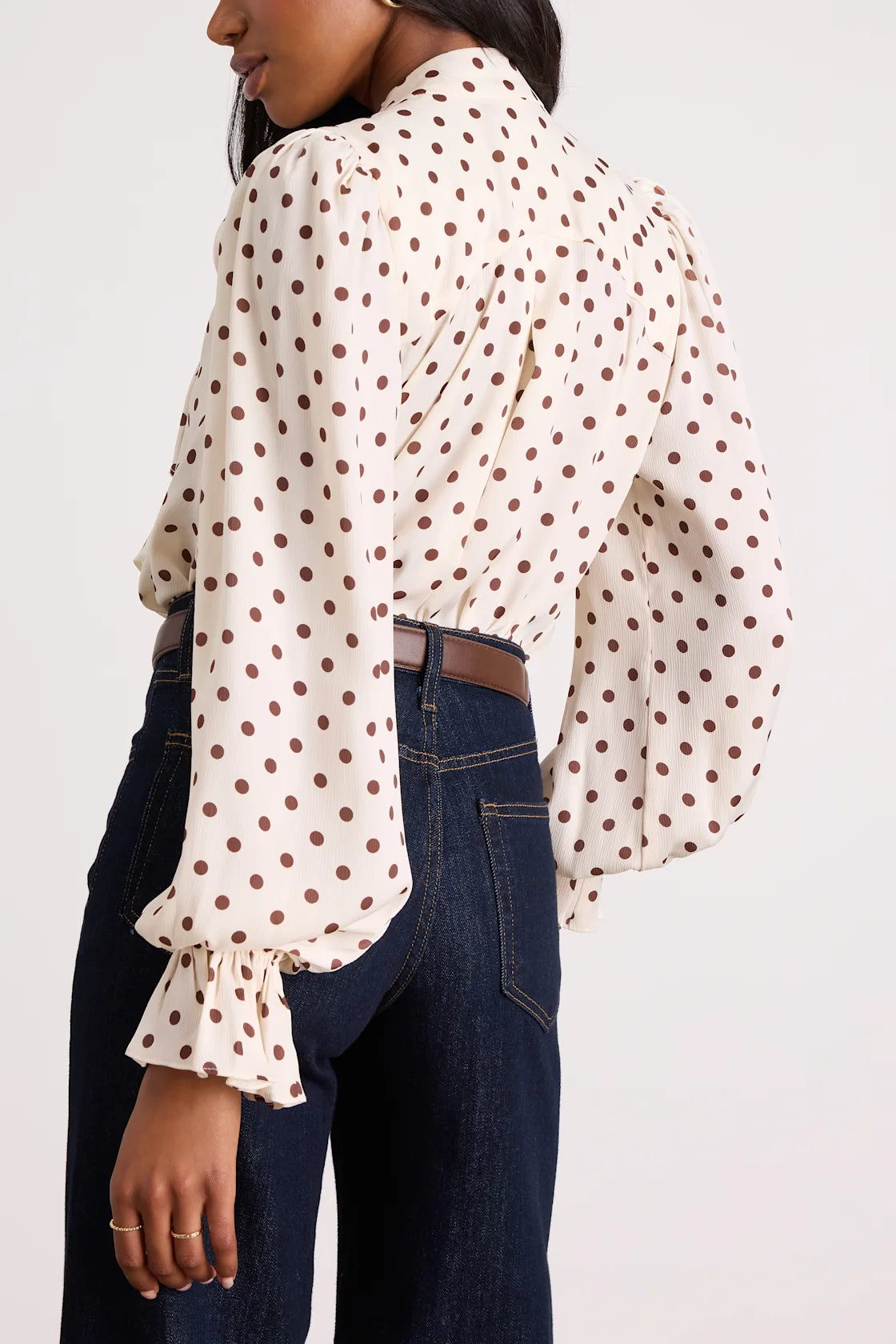 Loen Ivory Polka Dot Tie-Neck Long Sleeve Bodysuit