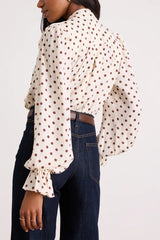 Loen Ivory Polka Dot Tie-Neck Long Sleeve Bodysuit