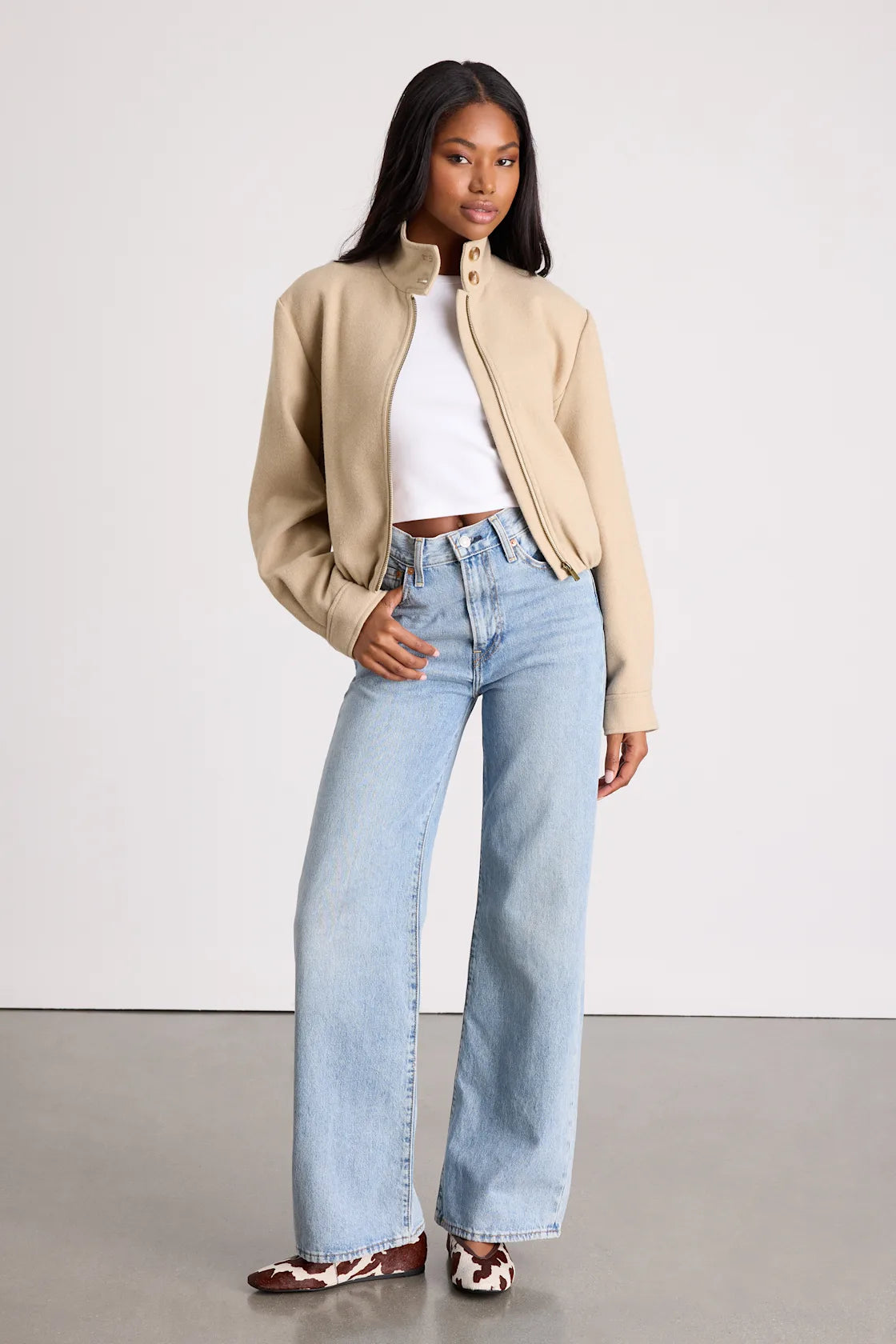 Jinora Light Grey Zip-Front Bomber Jacket