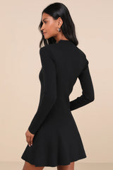 Adorable Intentions Ivory Mock Neck A-Line Mini Sweater Dress