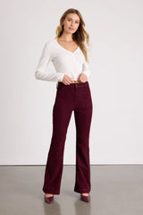 Relia Wine Red Corduroy High-Rise Flare Pants