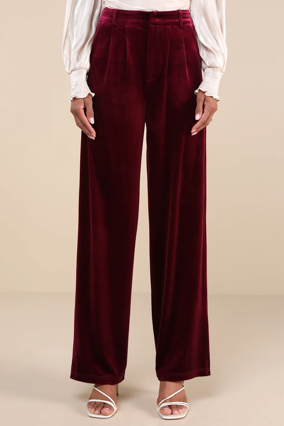 Posh Idea Plum Velvet High-Rise Straight Leg Trouser Pants