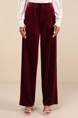 Posh Idea Plum Velvet High-Rise Straight Leg Trouser Pants