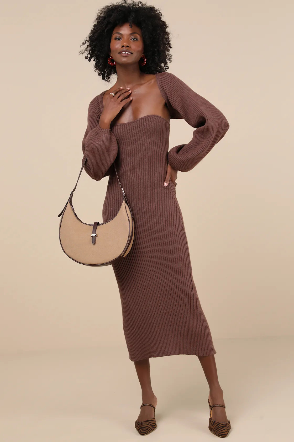 Autumn Aura Olive Green Ribbed Two-Piece Sweater Dress
