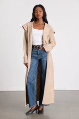 Iridina Beige Cable Knit Open-Front Duster Cardigan