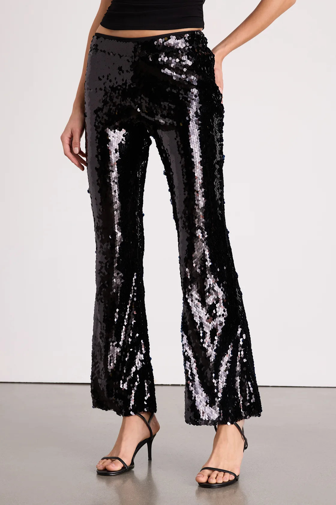Christella Black Sequin Low-Rise Flare Pants