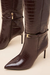Cadee Black Stiletto Knee-High Buckle Boots