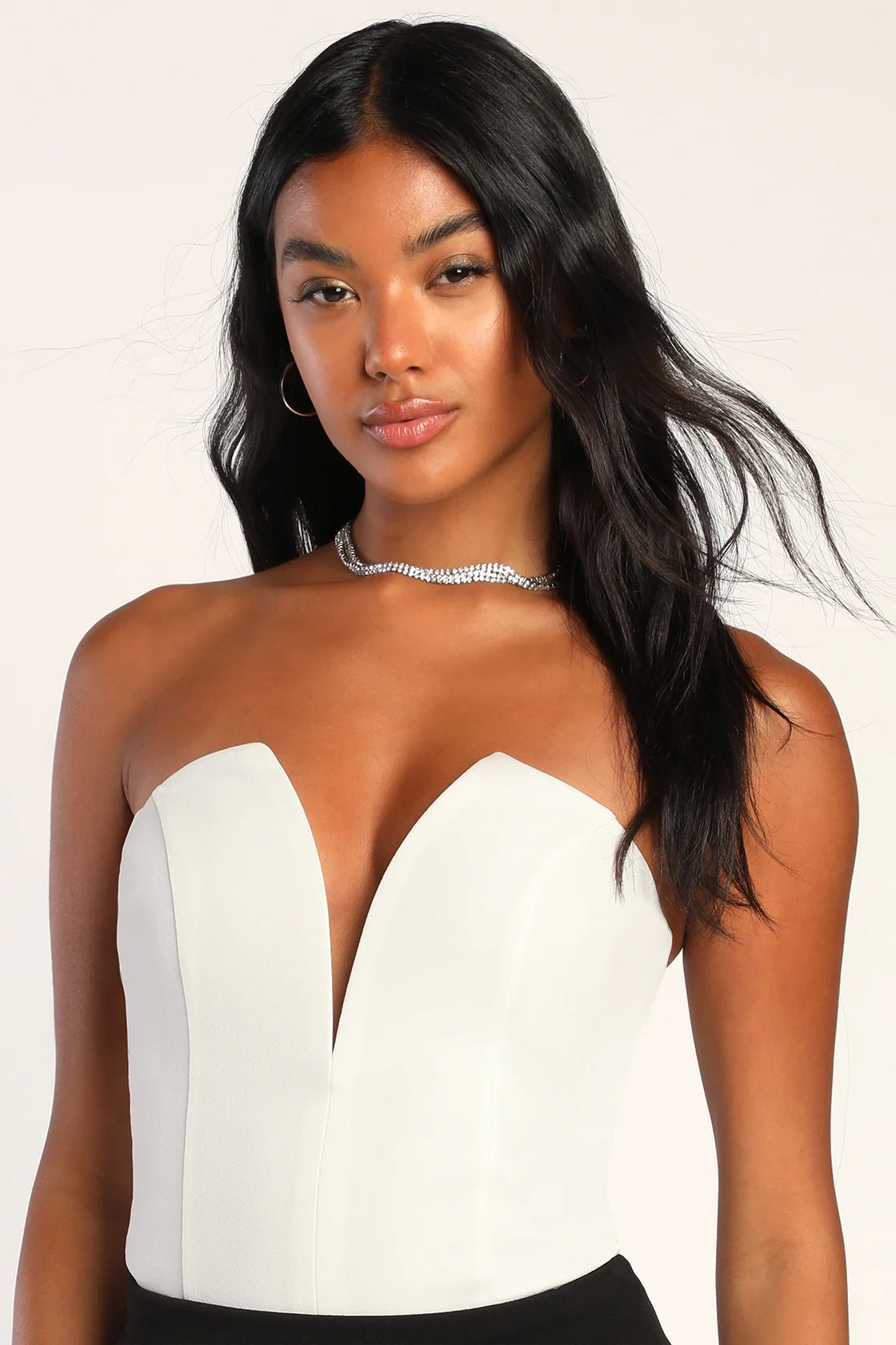 Babe Alert Black Notched Strapless Bodysuit