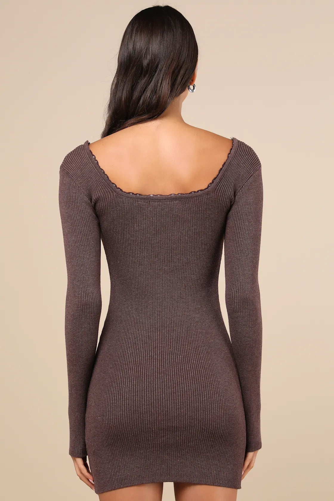 Sweetest Joy Heather Brown Long Sleeve Sweater Mini Dress