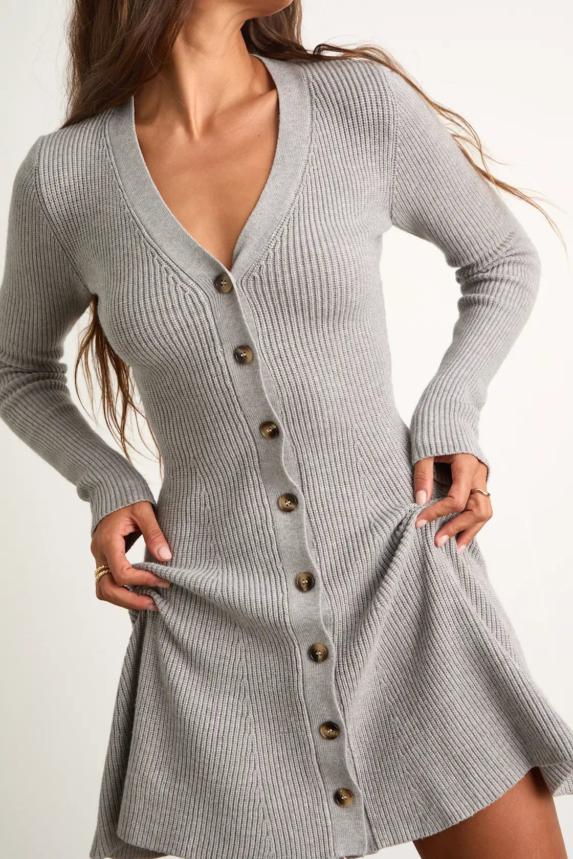 Adorably Flirty Emerald Button-Front Sweater Mini Dress