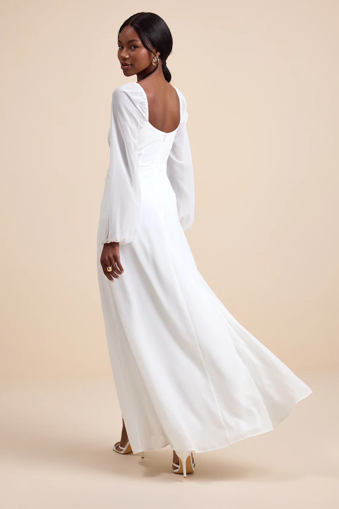 Composed Soiree White Twist-Front Long Sleeve Maxi Dress