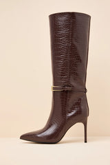 Cadee Black Stiletto Knee-High Buckle Boots