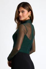 Clearly Alluring Black Mesh Long Sleeve Mock Neck Bodysuit
