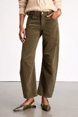 Darian Dark Olive Corduroy Low-Rise Barrel Pants
