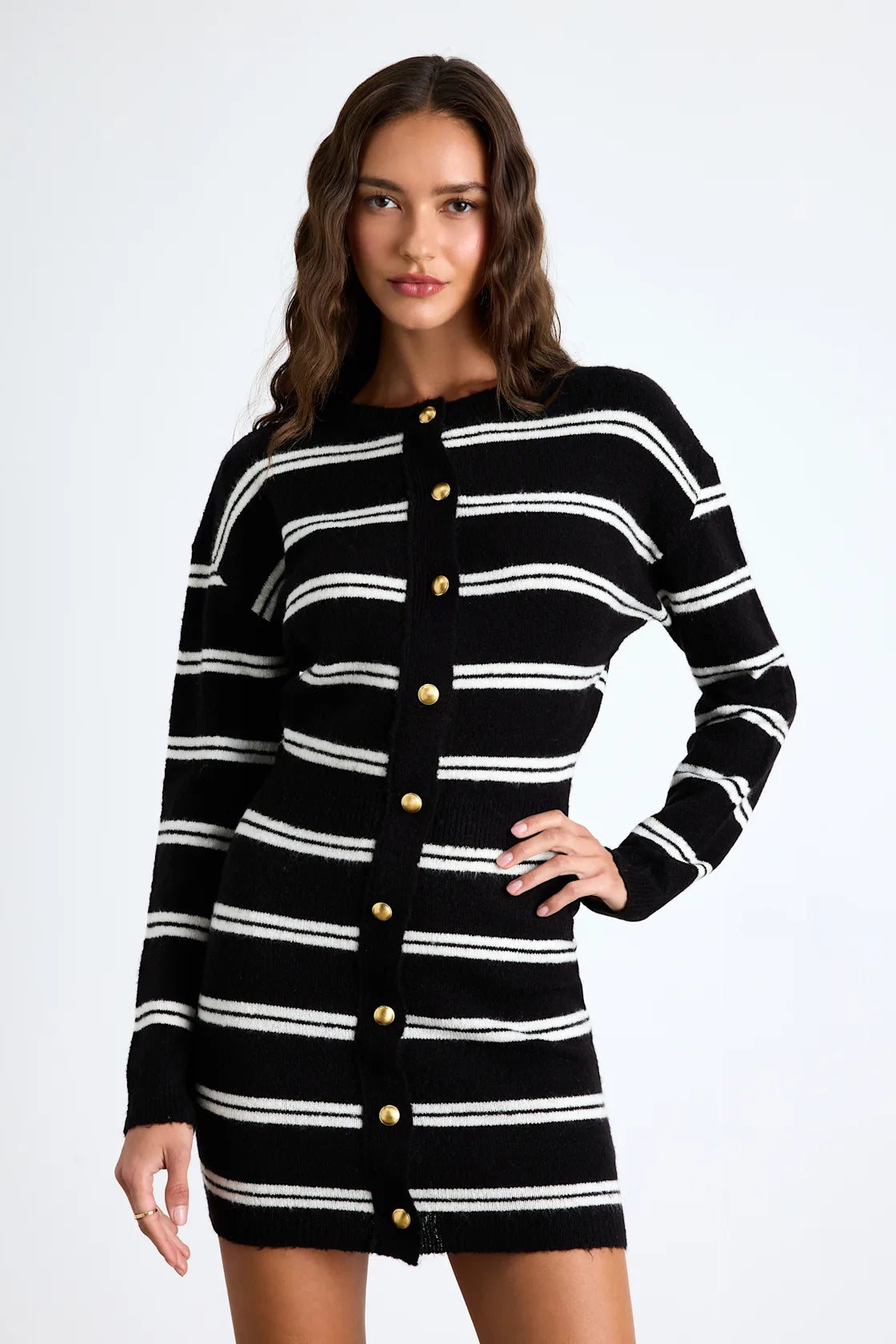 Maudie Black and White Striped Sweater Mini Dress