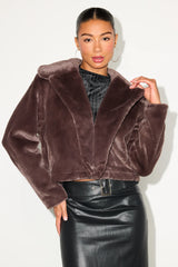 Cuddly Sensation Wine Red Faux Fur Cropped Jacket