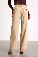 Ruthie Beige Tie-Front Mid-Rise Trouser Pants