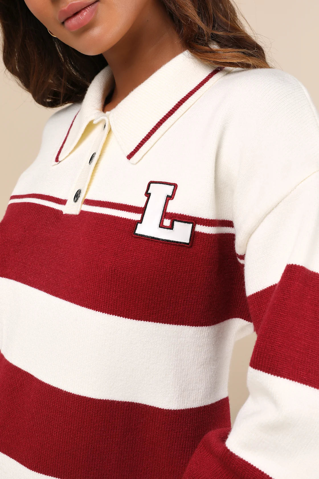Stellar Cutie Ivory and Red Striped Collared Sweater Mini Dress