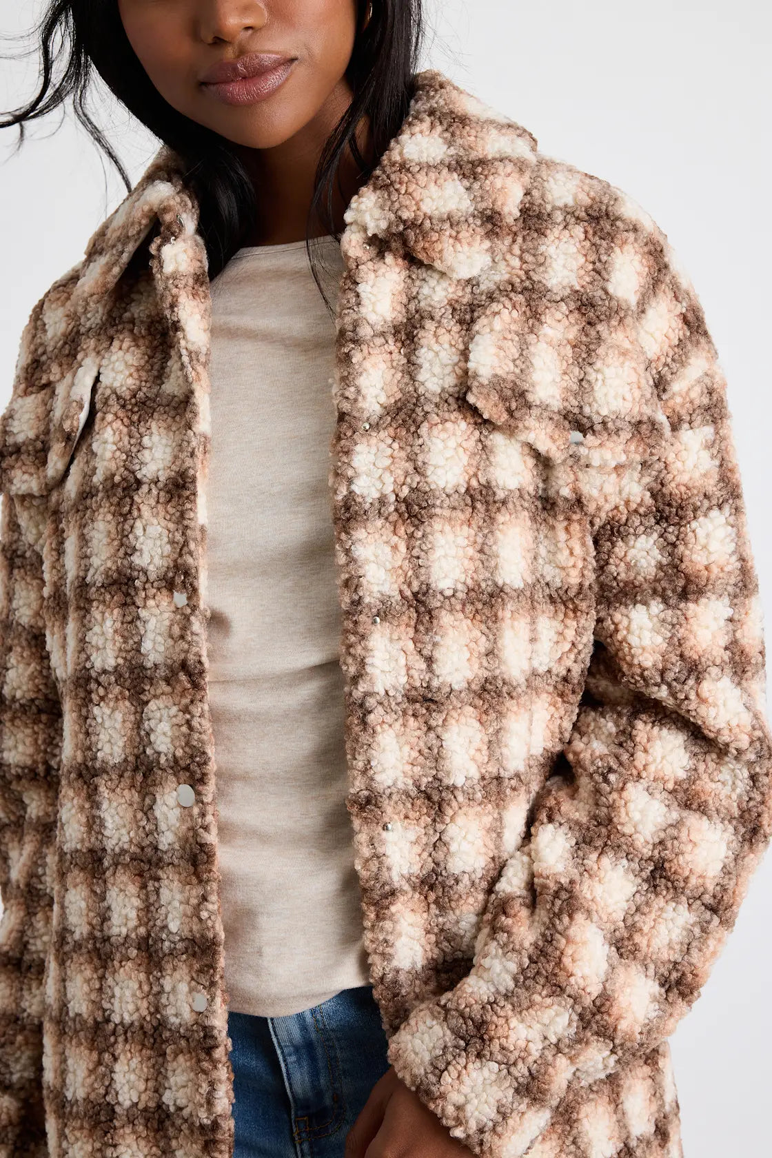 Winter Winds Blue Plaid Shearling Jacket