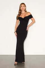 Katerina Black Twist-Front Off-The-Shoulder Maxi Dress