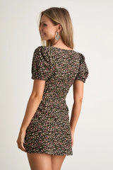 Adored Cutie Brown Floral Corduroy Button-Front Mini Dress