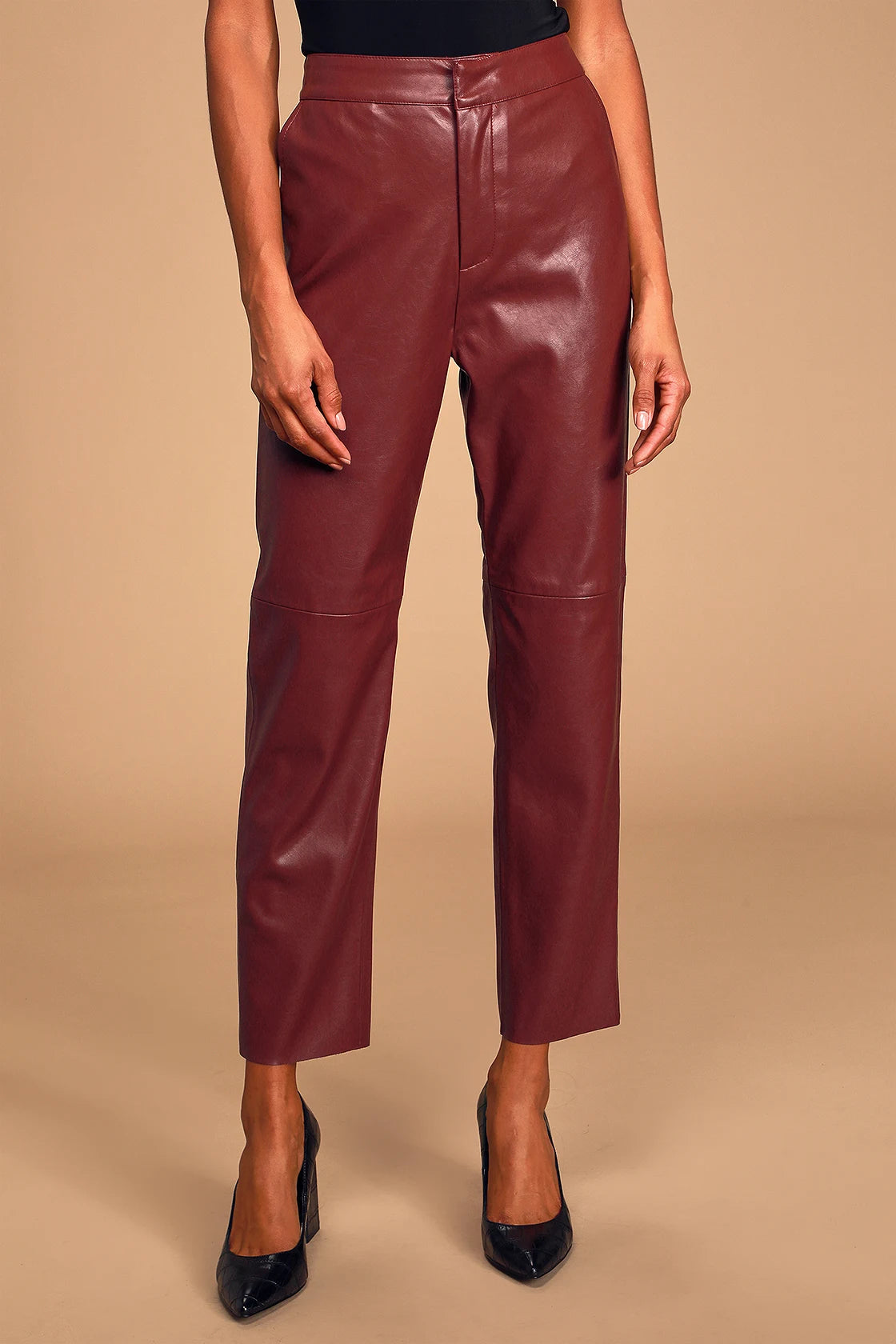 Open Minded Brown Vegan Leather Pants