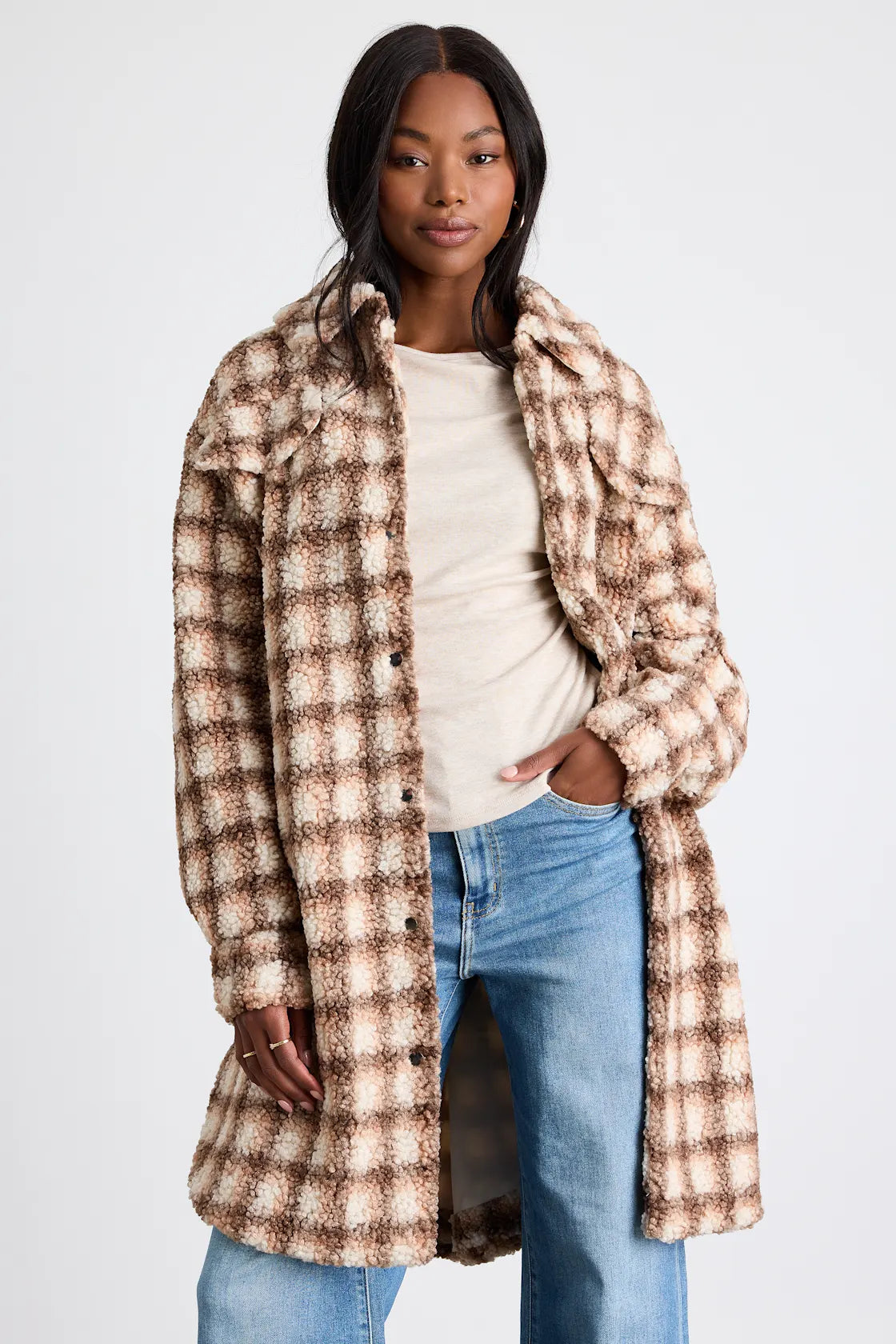 Winter Winds Blue Plaid Shearling Jacket