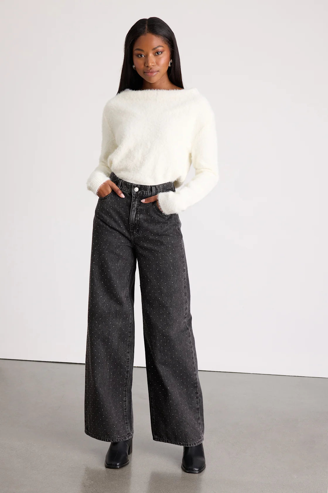Wanderer Washed Black Studded Wide-Leg Jeans