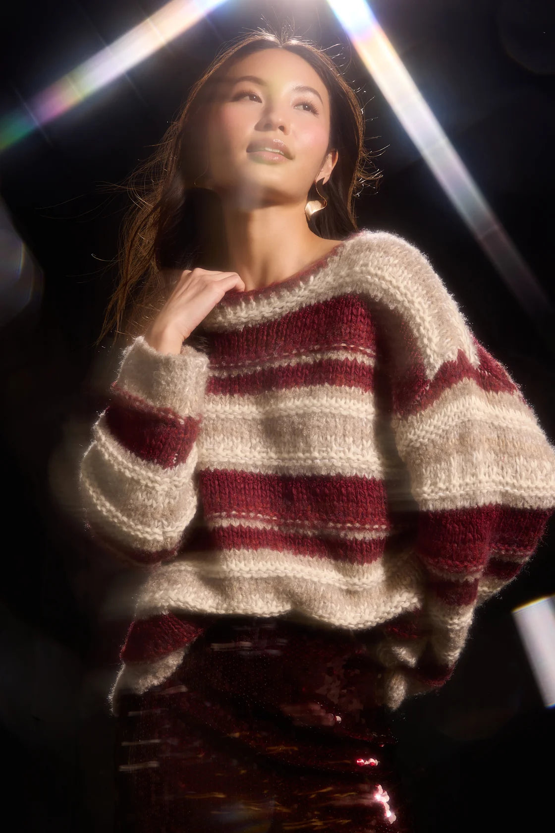 Brea Red and Beige Striped Oversized Sweater
