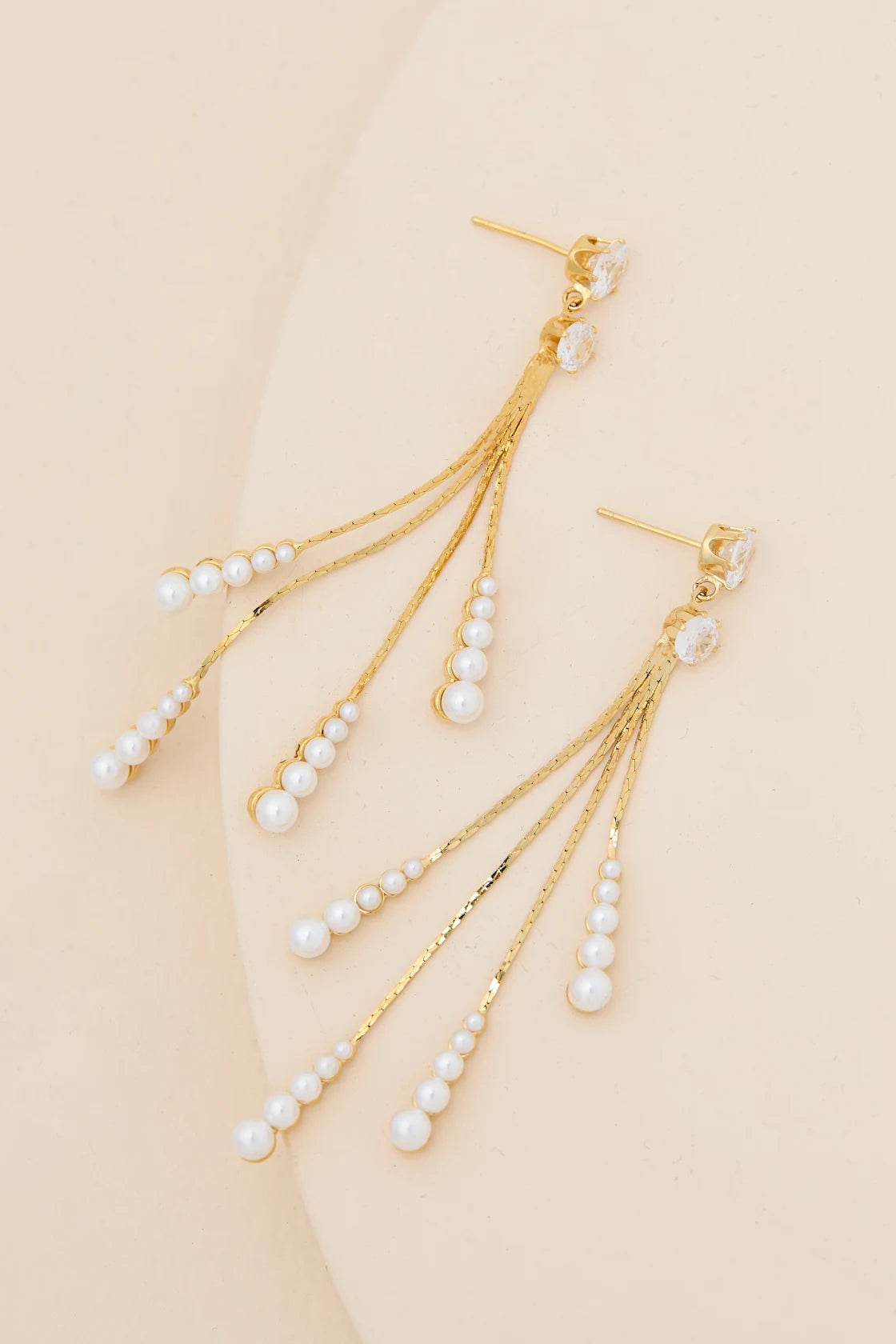 Nicole Gold Rhinestone Pearl Fringe Earrings