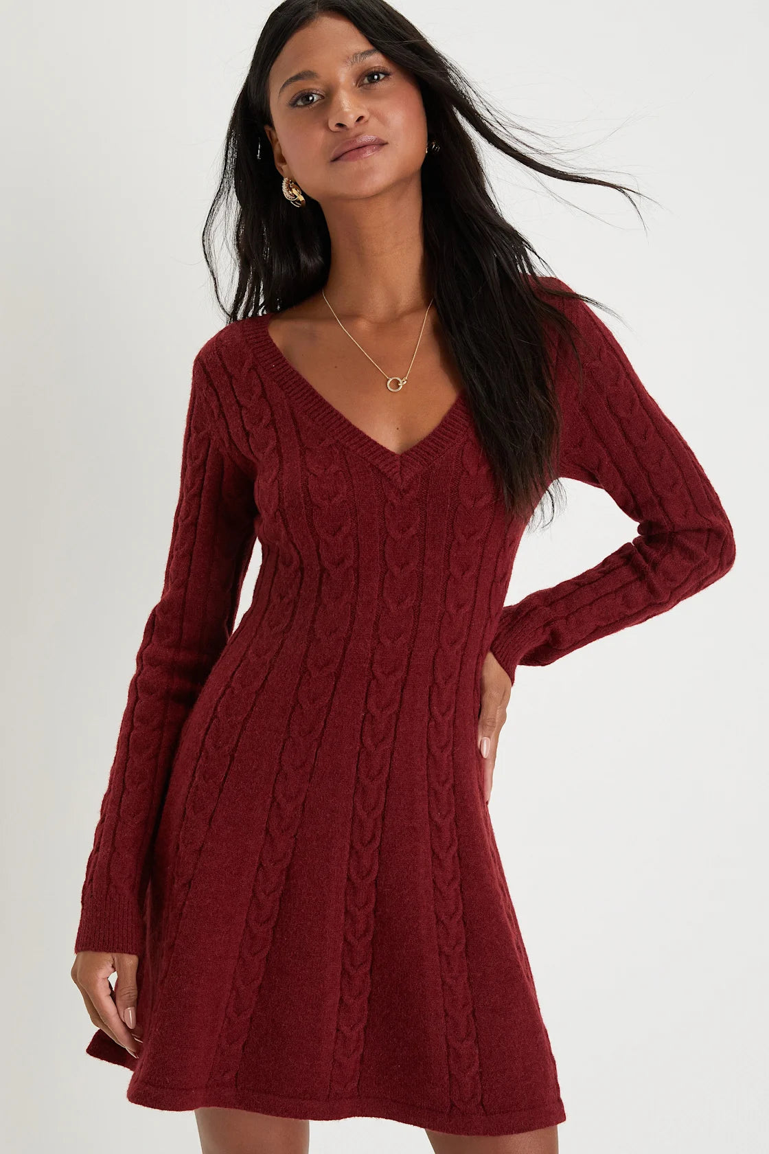Sweetly Seasonal Beige Cable Knit Sweater Mini Dress