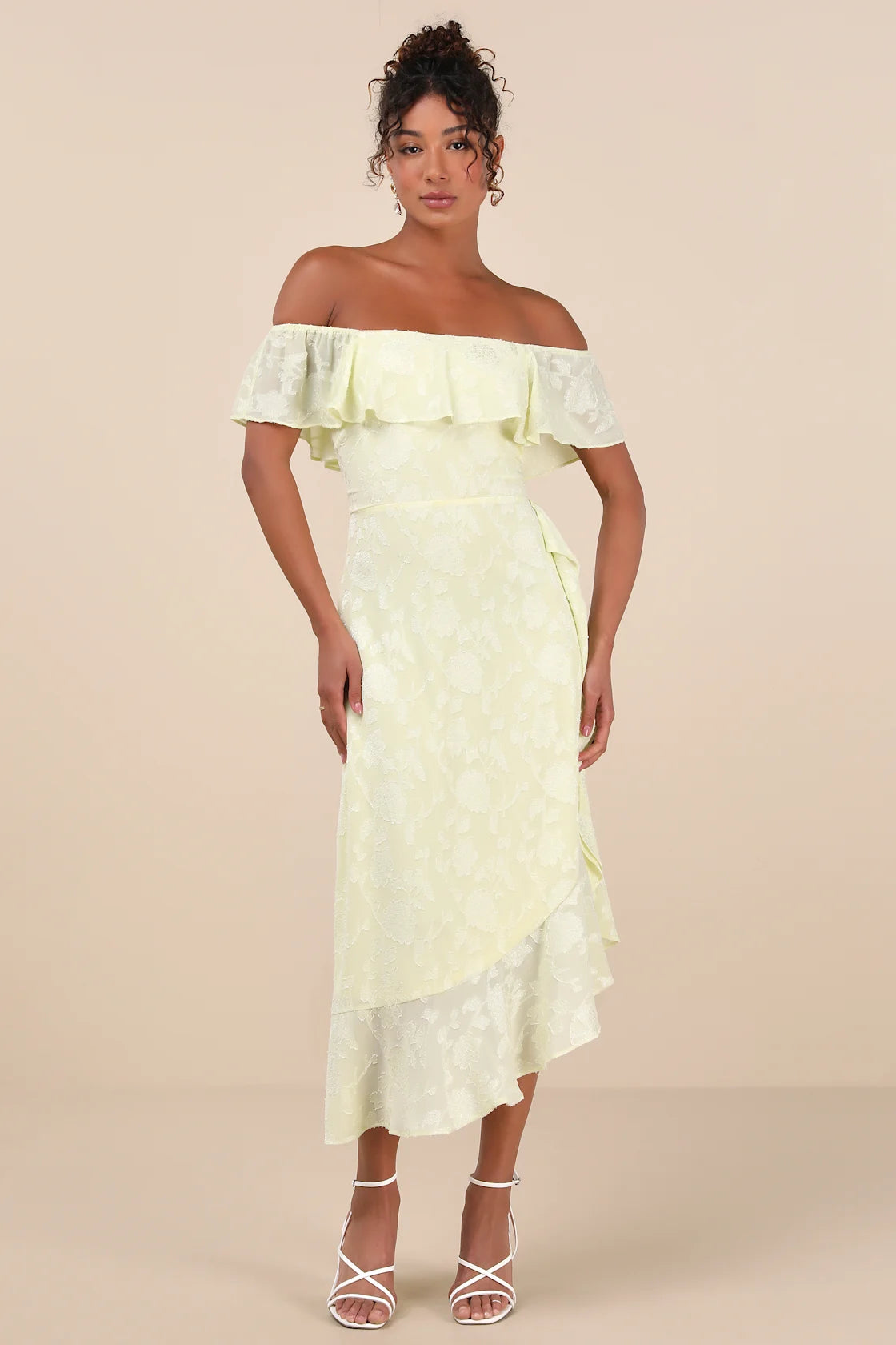 Pretty Perfect Navy Floral Burnout Off-The-Shoulder Midi Dress