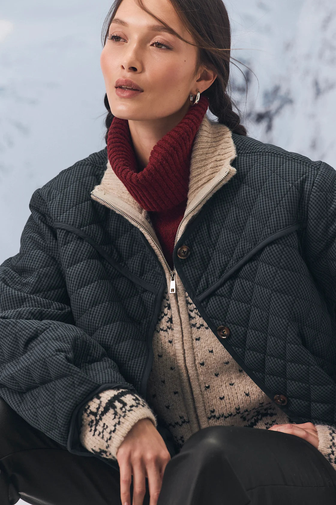 Everhart Navy Checkered Quilted Puffer Jacket