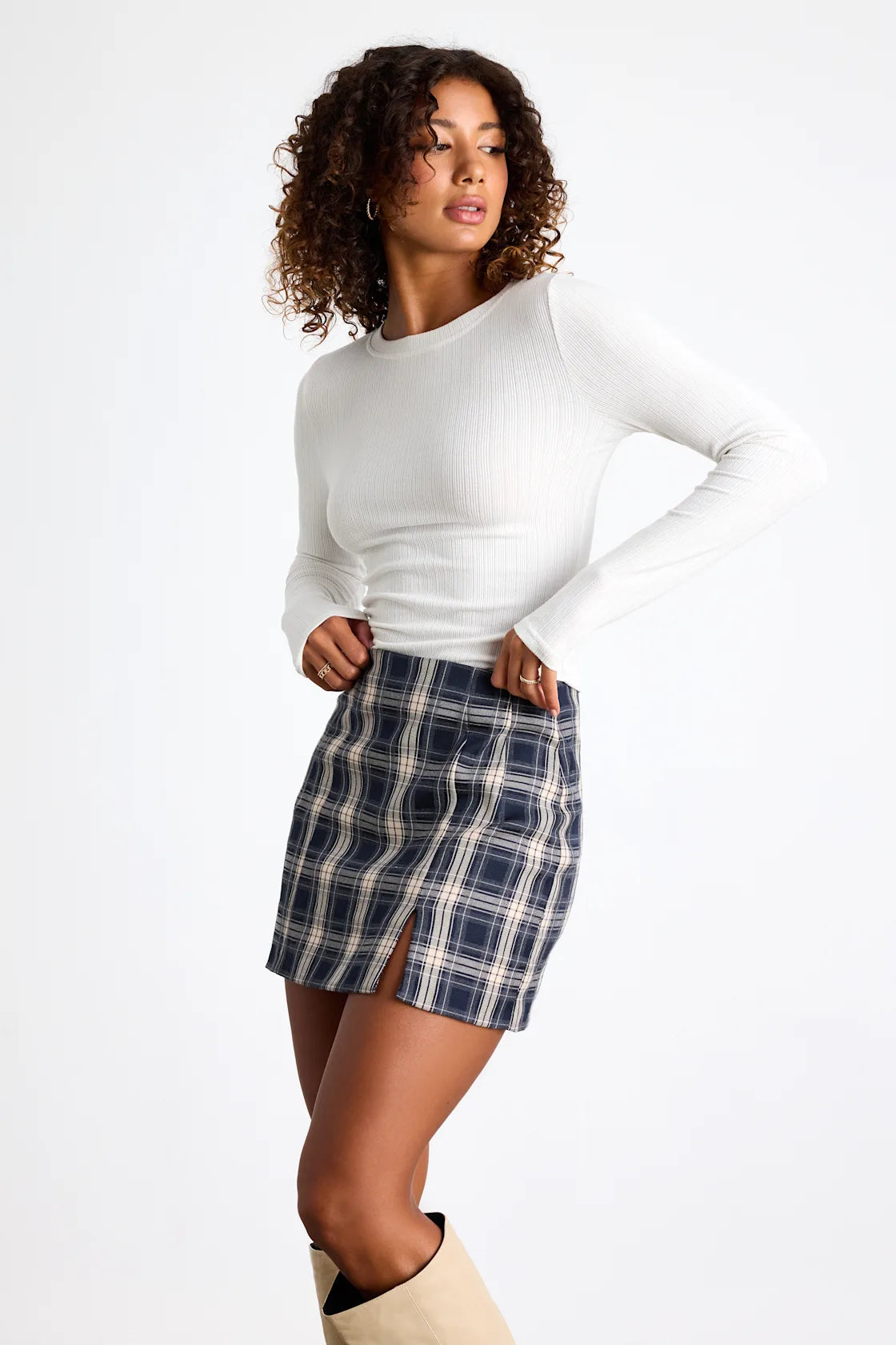 Greeting the Season Navy Plaid High-Waist Mini Skirt