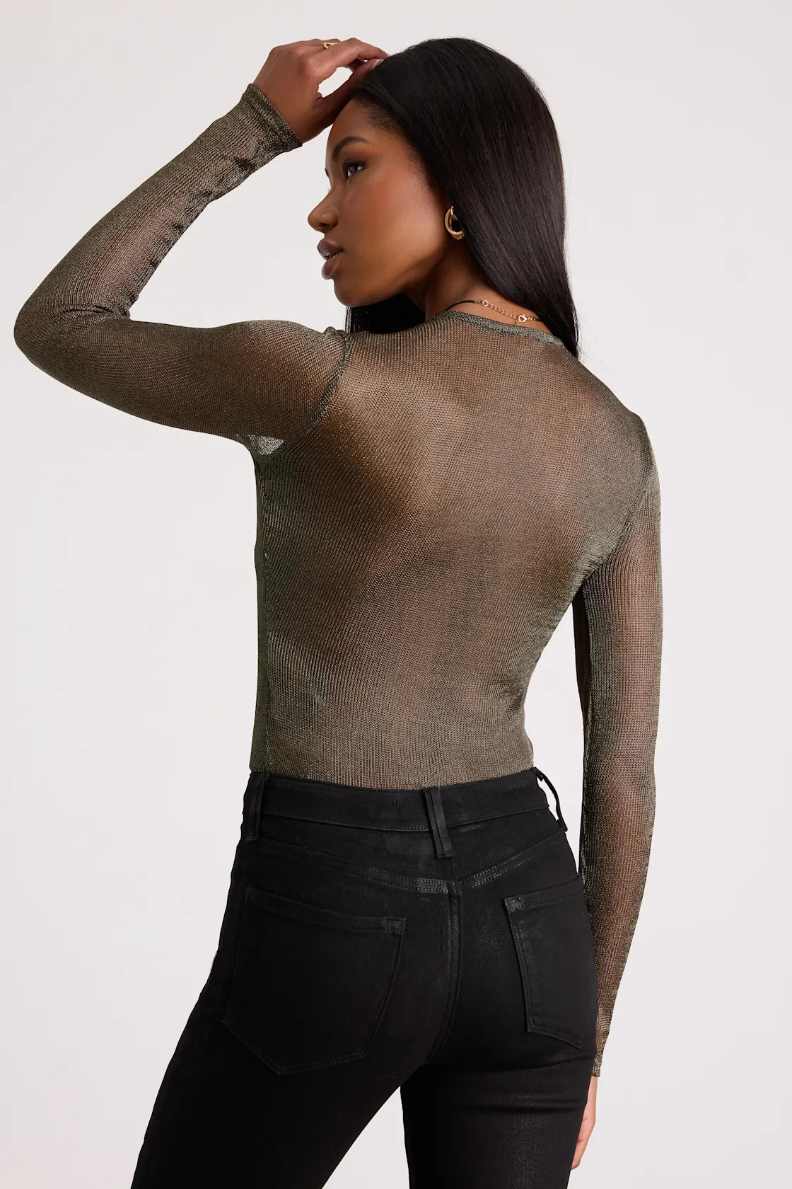 Kenni Dark Bronze Lurex Sheer Surplice Bodysuit