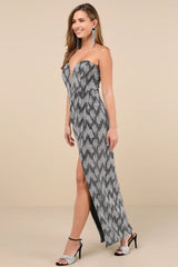 Shimmering RSVP Shiny Magenta Lurex Strapless Maxi Dress