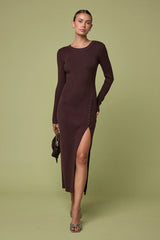 Refined Attitude Cream Ribbed Side Button Midi Sweater Dress