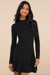 Adorable Intentions Ivory Mock Neck A-Line Mini Sweater Dress