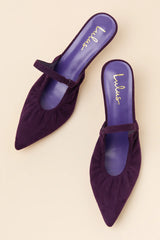 Corbett Plum Purple Suede Ruched Slingback Pointed-Toe Pumps