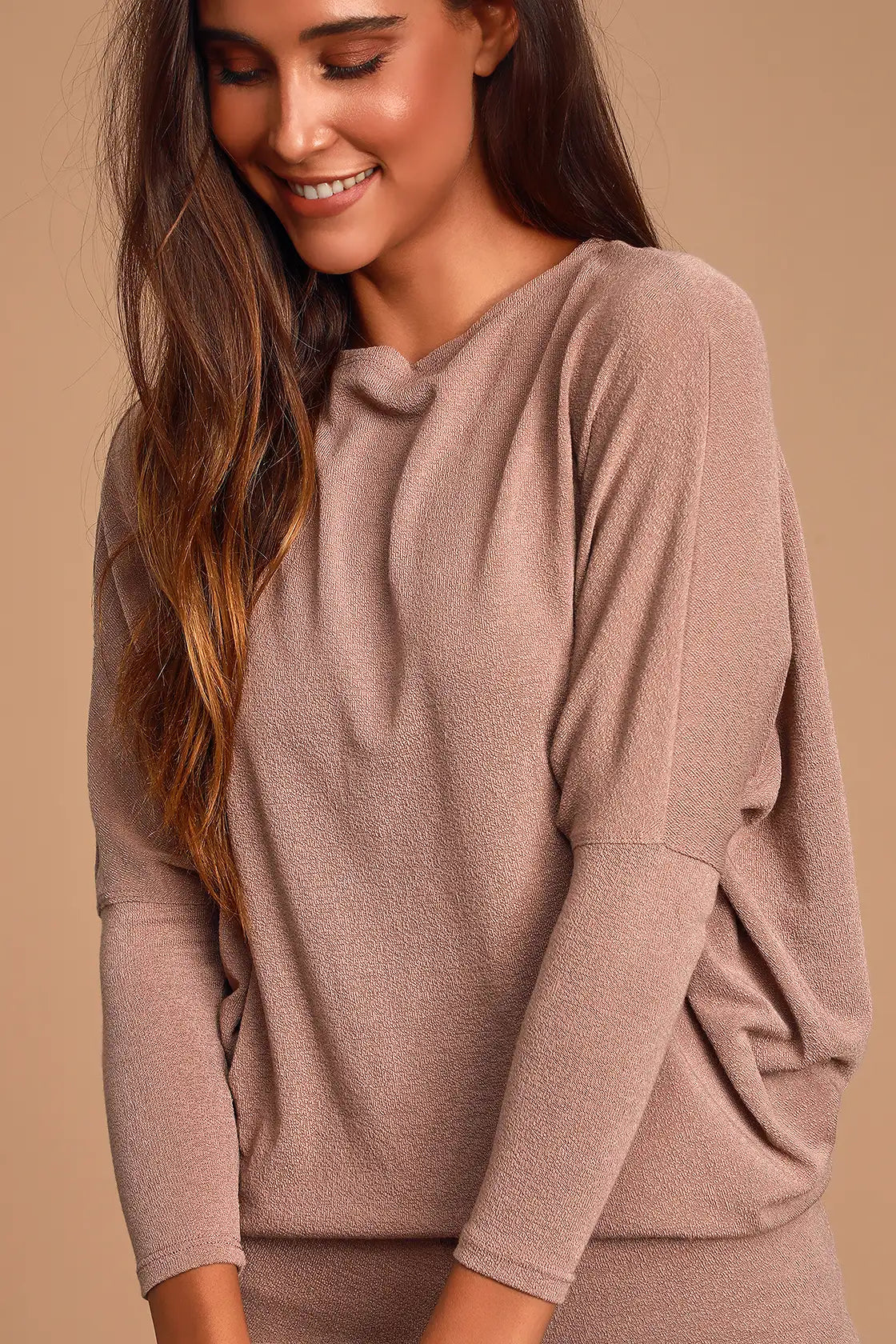 Verla Beige Dolman Sleeve Sweater Top