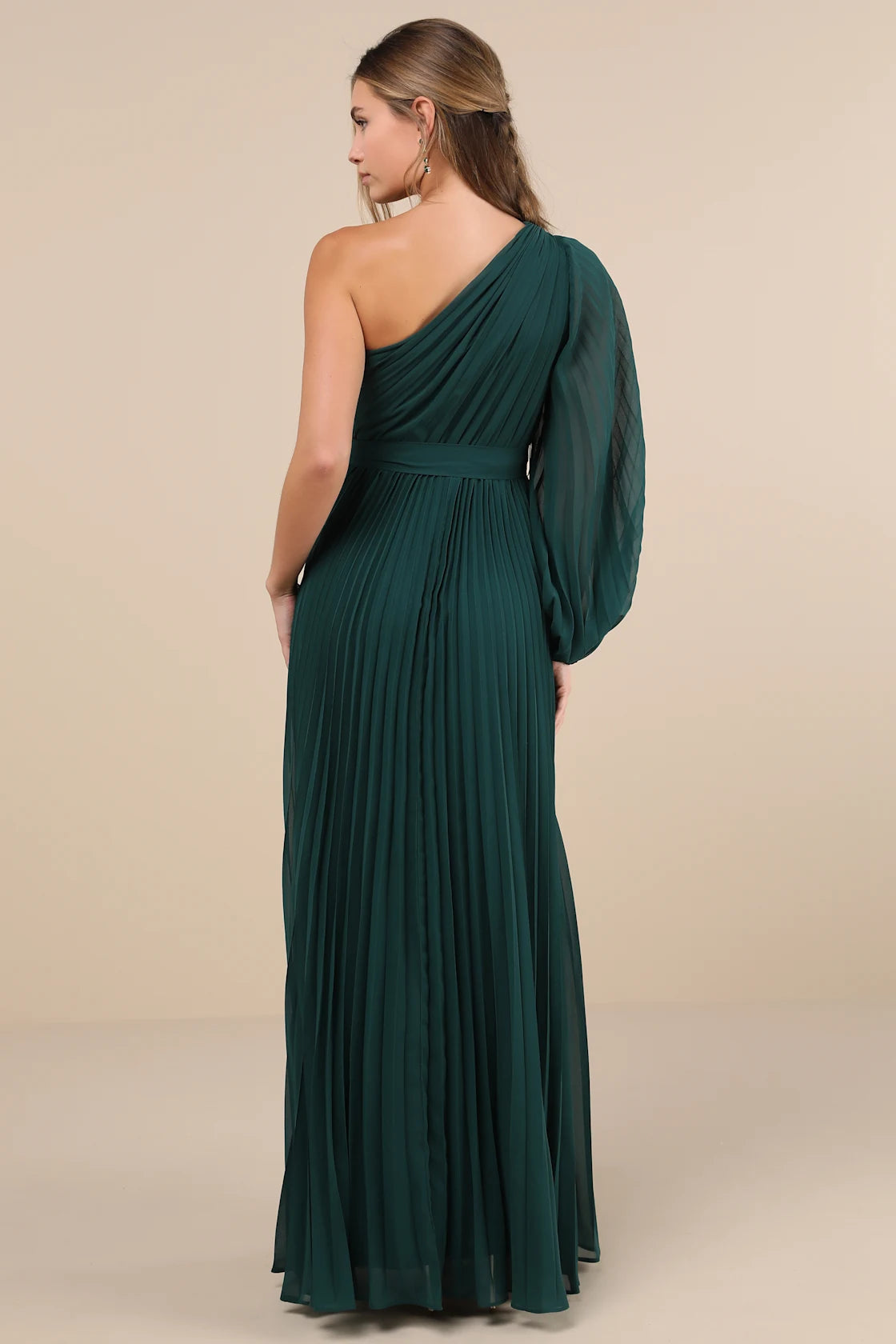 Divine Charm Black Pleated One-Shoulder Maxi Dress