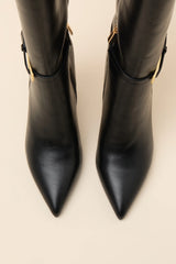 Cadee Black Stiletto Knee-High Buckle Boots