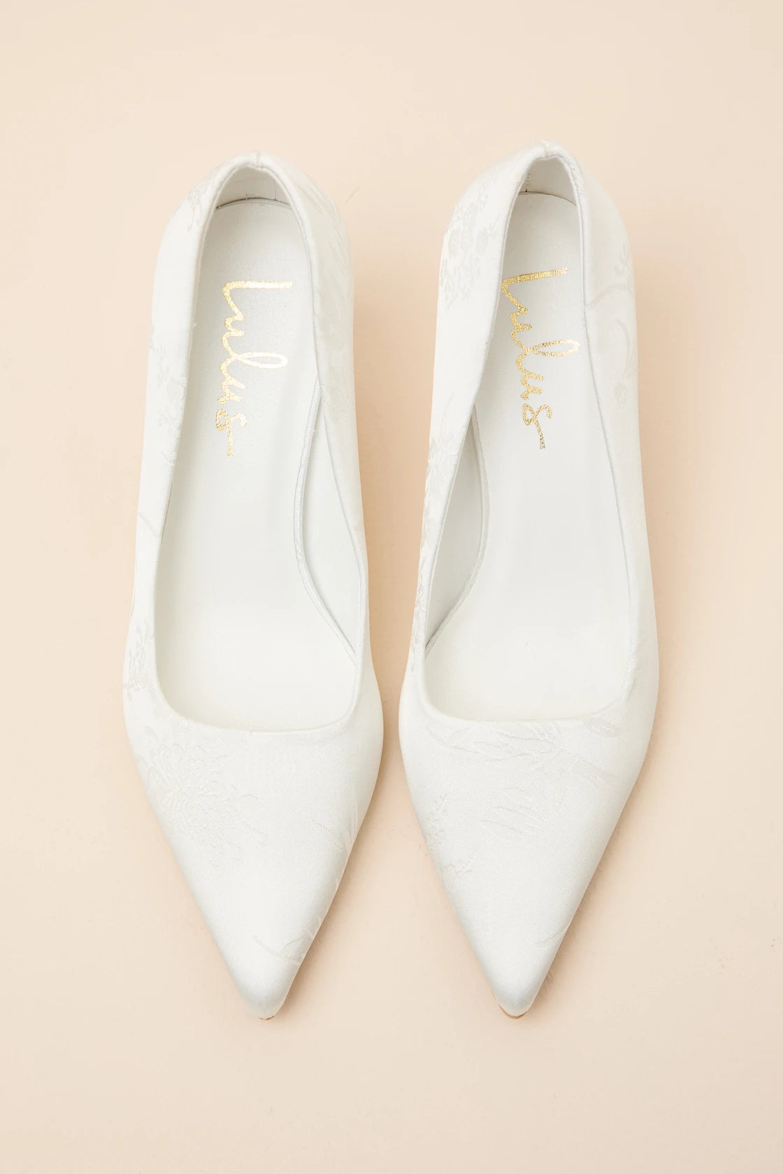 Salone White Satin Jacquard Pointed-Toe Pumps